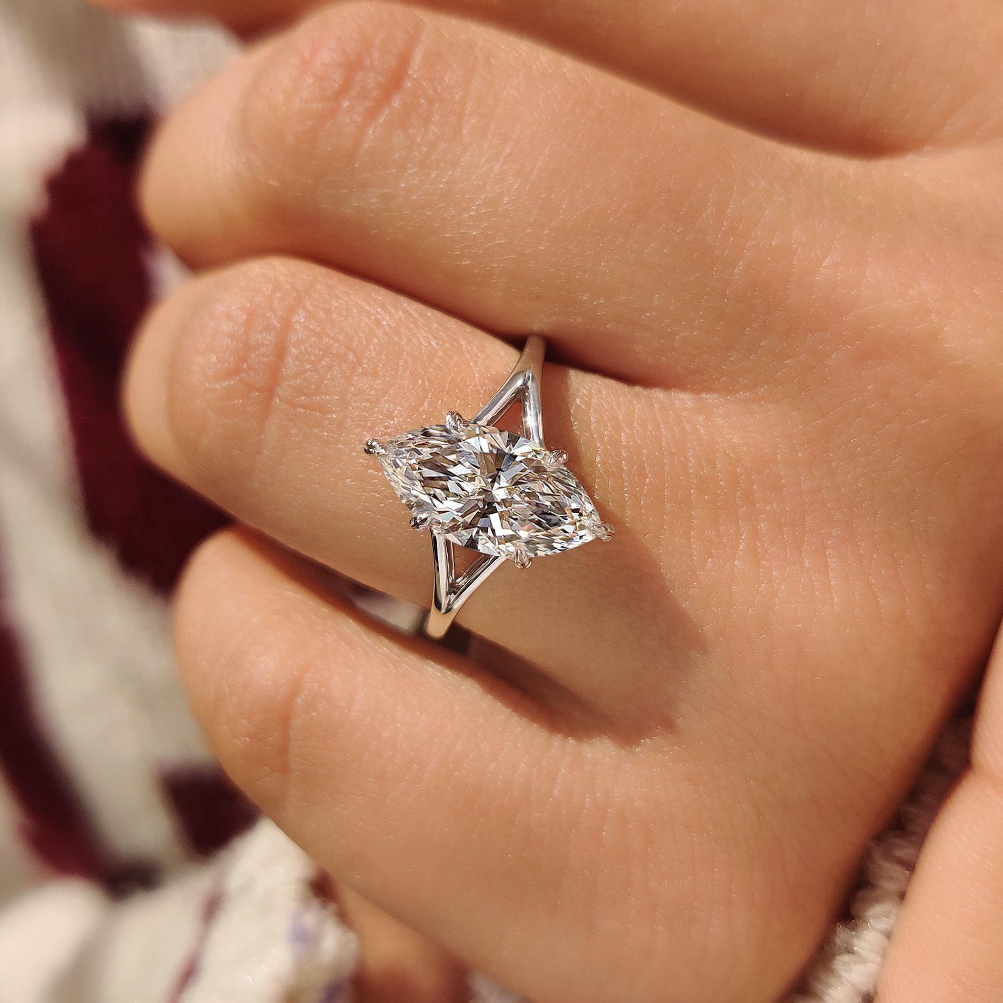 Marquise Cut Solitaire Diamond Ring with Split Shank Band