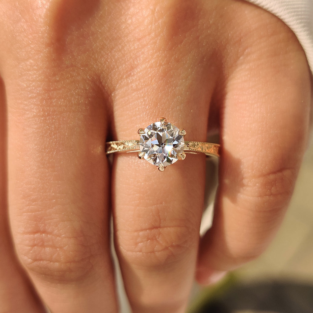 Old European Cut Round Diamond Ring in Solitaire Style