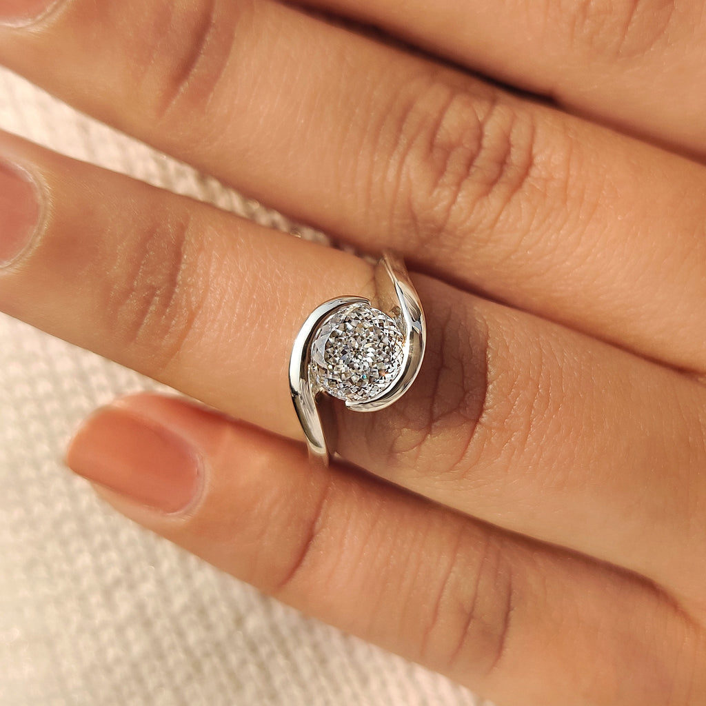 Solitaire Portuguese Cut Diamond Ring in Half Bezel