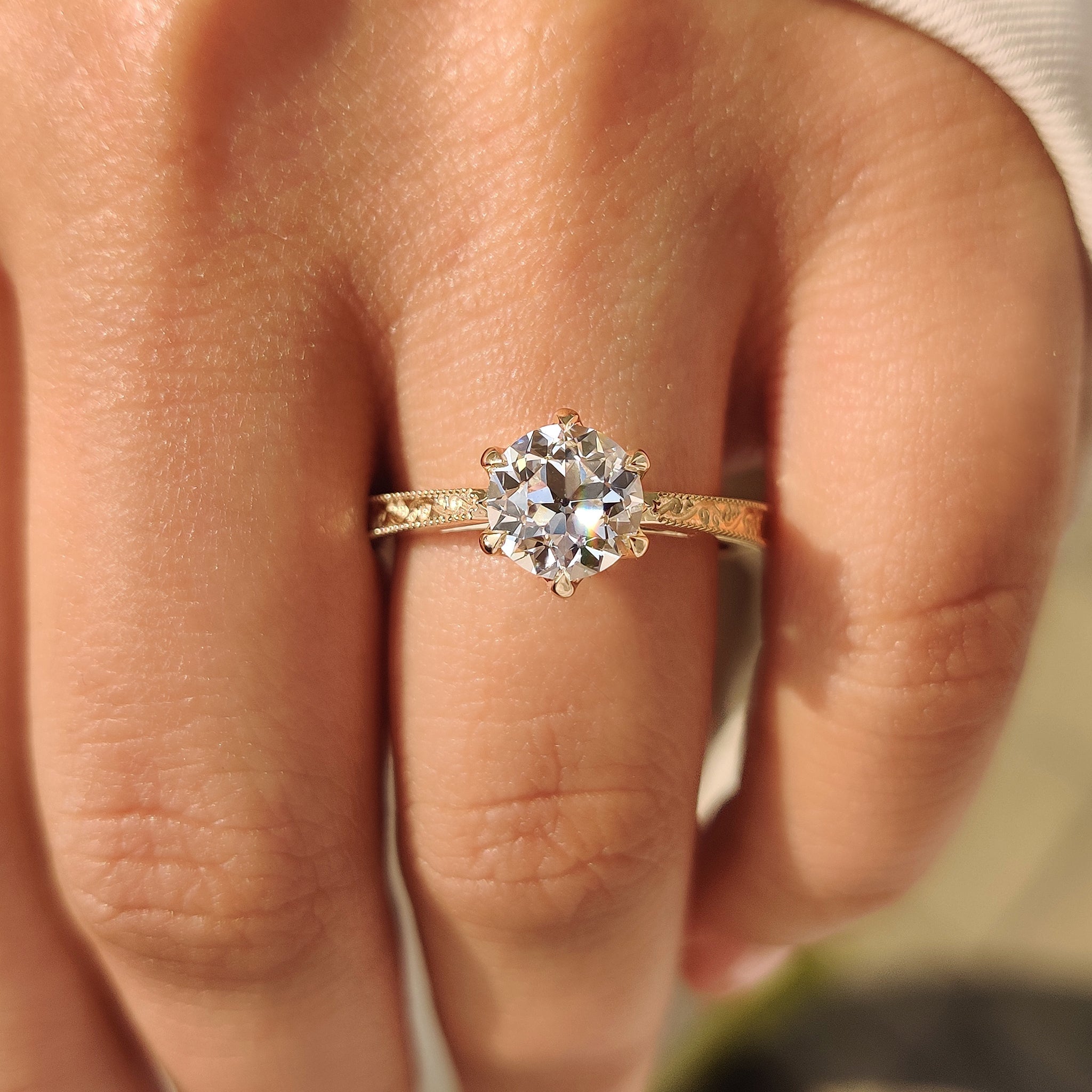 Filigree Engagement Ring with Round Old European Diamond