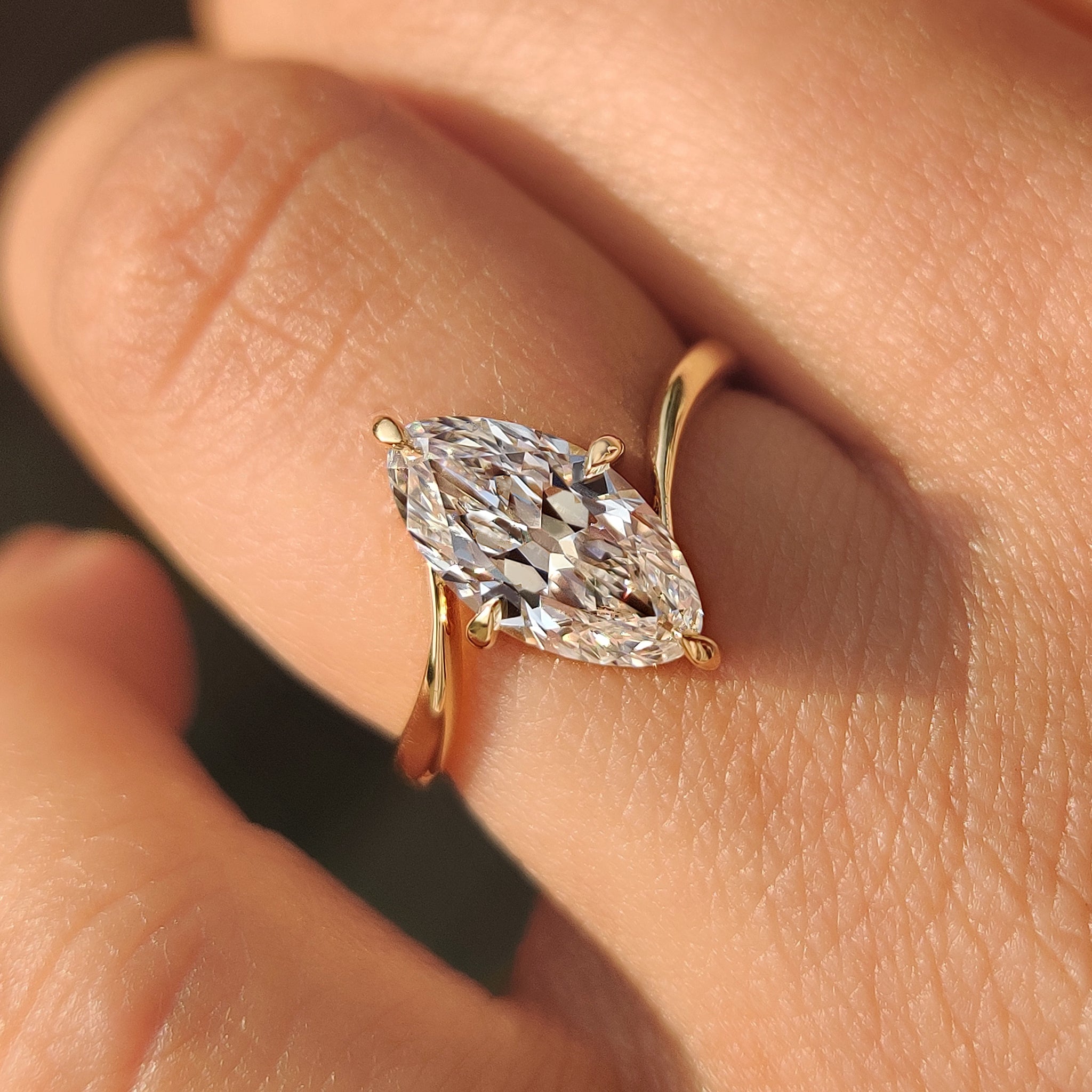 Old European cut Marquise Diamond Ring in Bypass Setting Secondary image