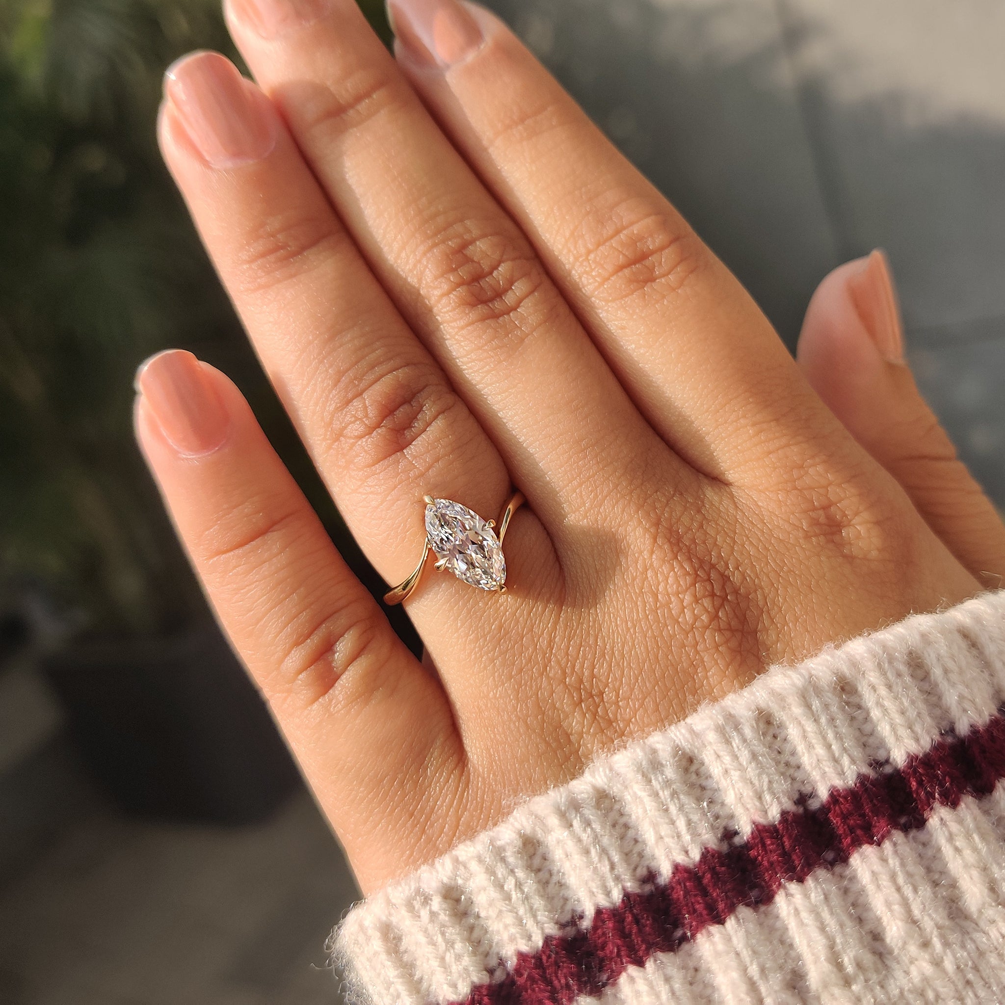Old European cut Marquise Diamond Ring in Bypass Setting