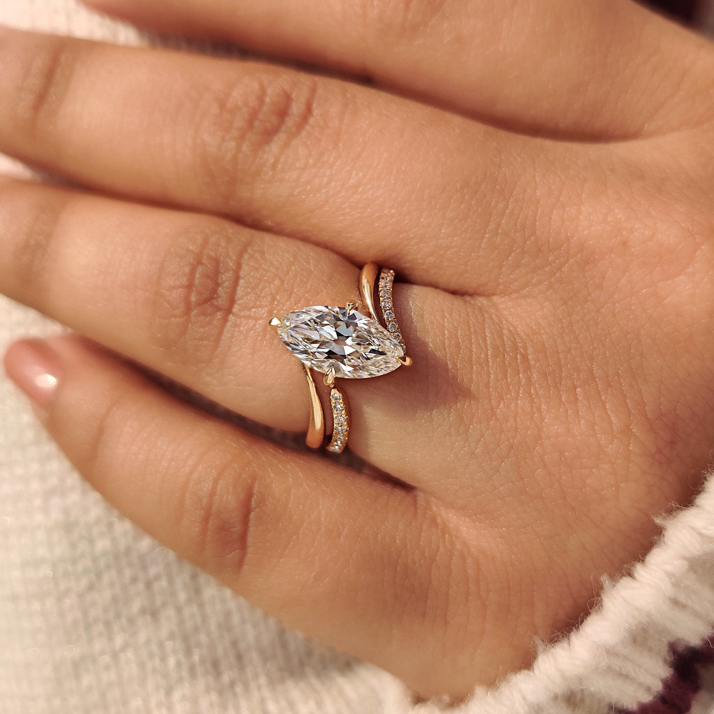 Solitaire Marquise Ring With Wedding Band in half eternity