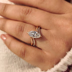 Solitaire Marquise Ring With Wedding Band in half eternity
