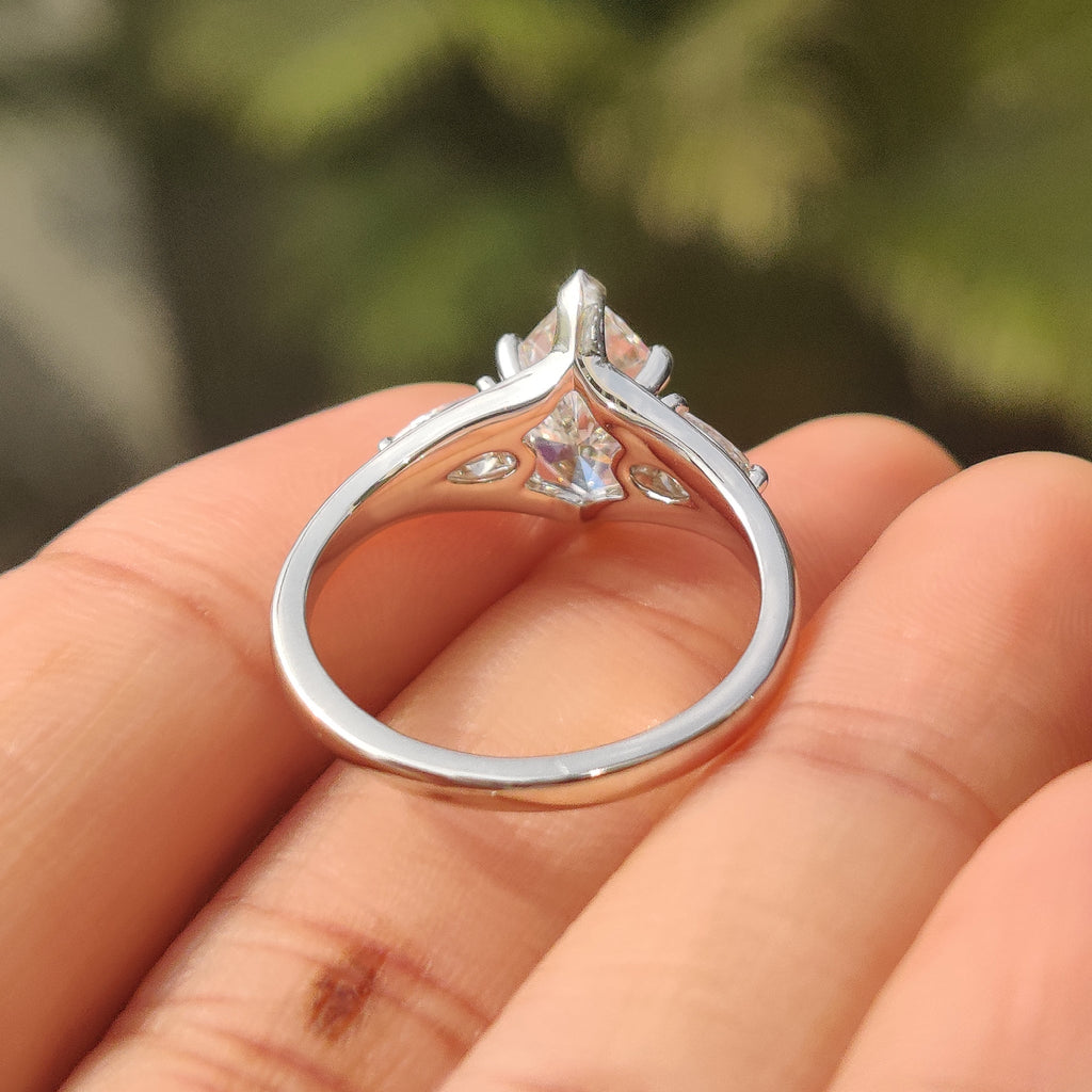 Three Stone Style Dutch Marquise Diamond Ring With Pear Side Stone