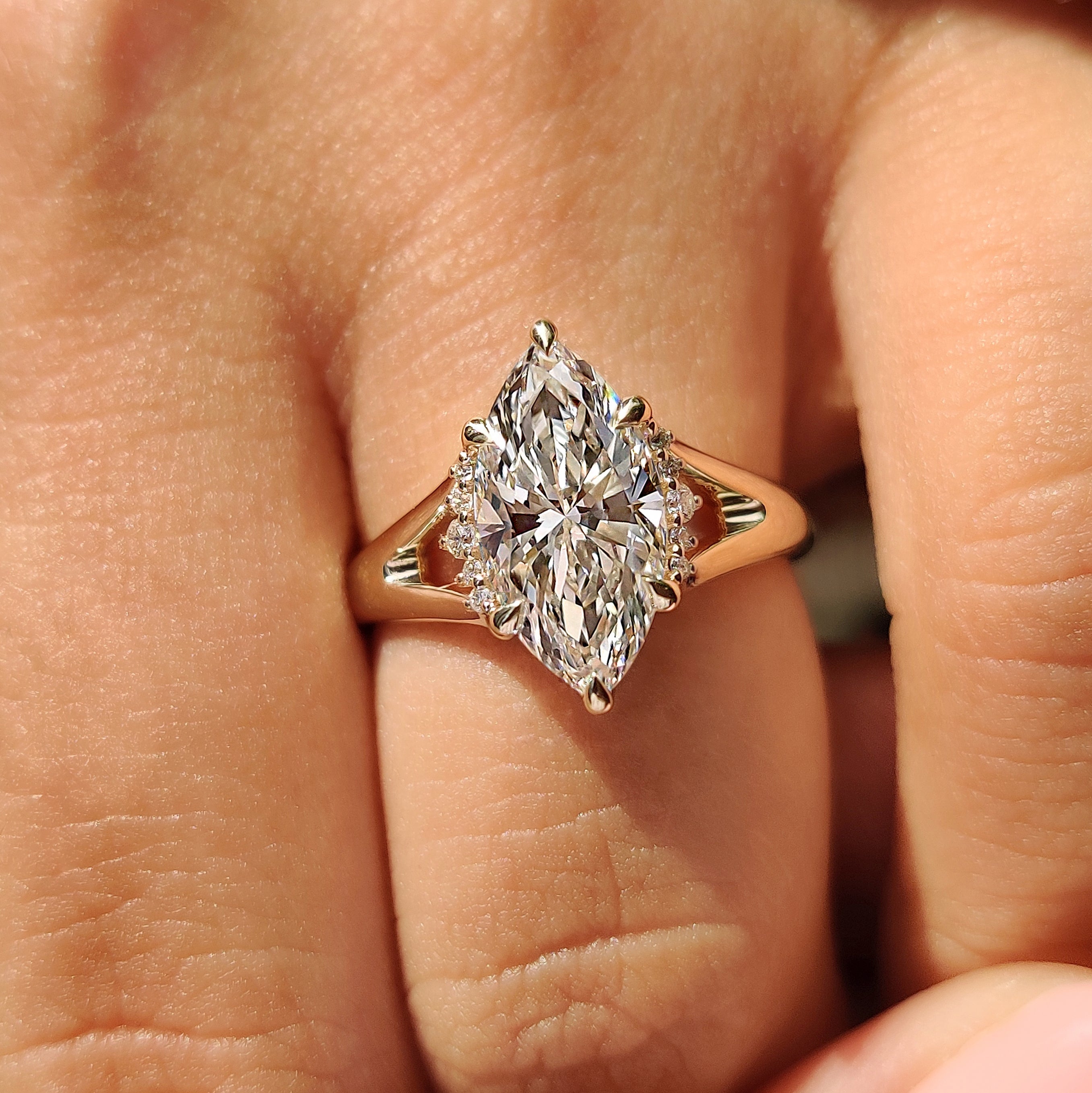 Marquise Diamond Ring In Hidden Flower Pink Ruby