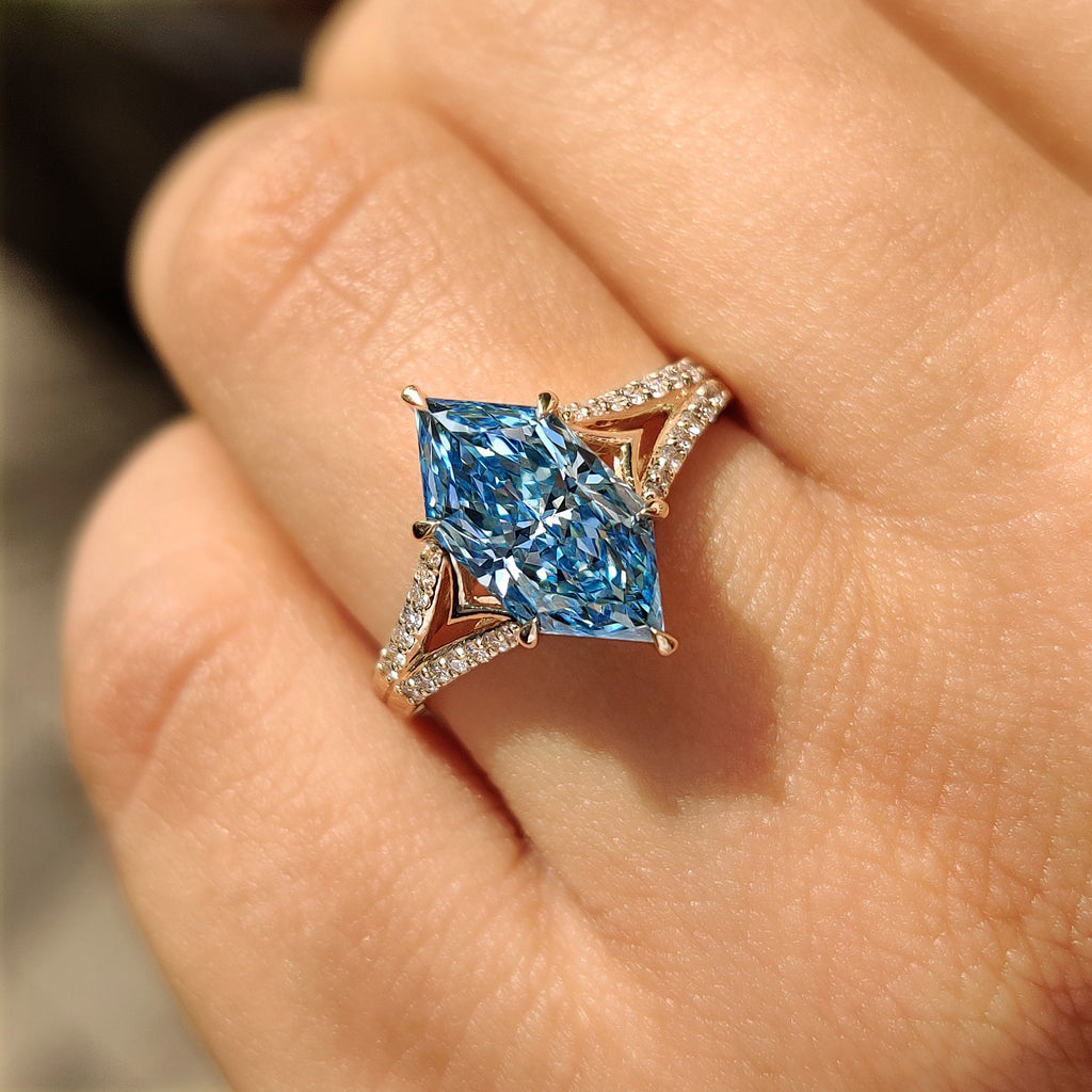 Blue Dutch Marquise Diamond Ring In Split Shank
