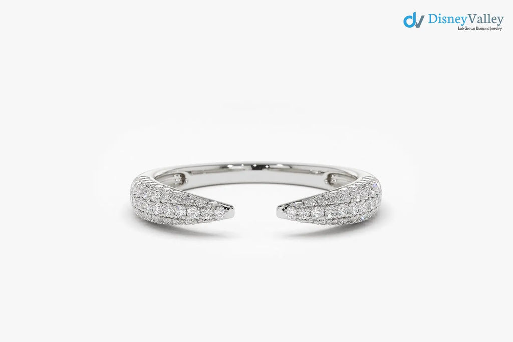 Stackable Open Claw Micro Pave Diamond Wedding Ring - DisneyValley