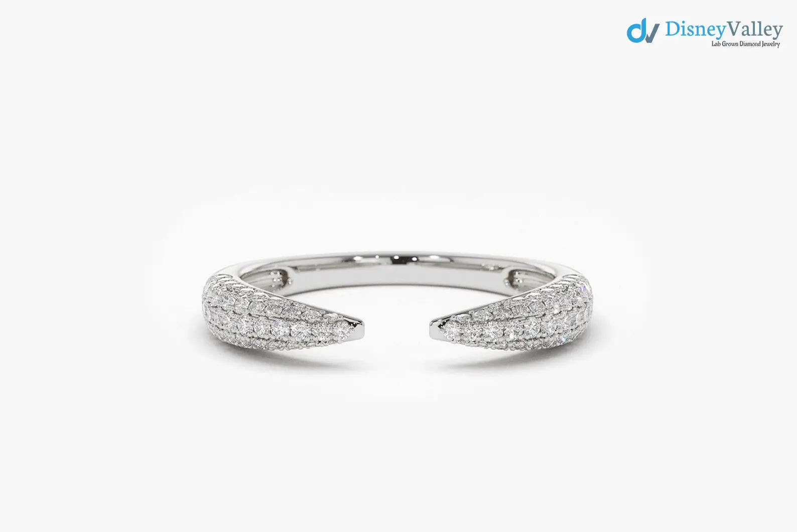 Stackable Open Claw Micro Pave Diamond Wedding Ring - DisneyValley