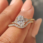 Oval Engagement Ring with Wedding Band in Half Eternity Style