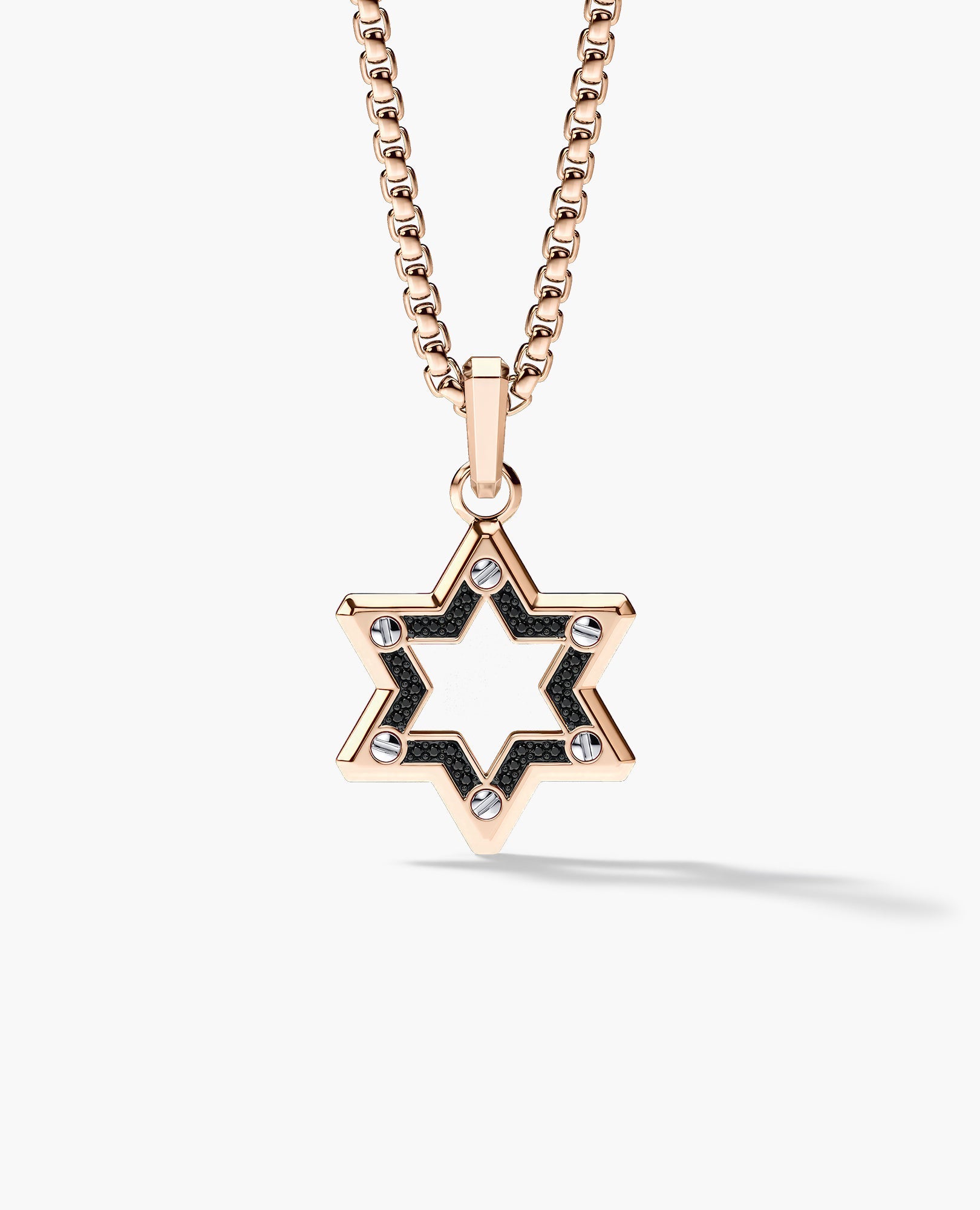 STAR OF DAVID Two-Tone Gold Pendant with Black Diamonds
