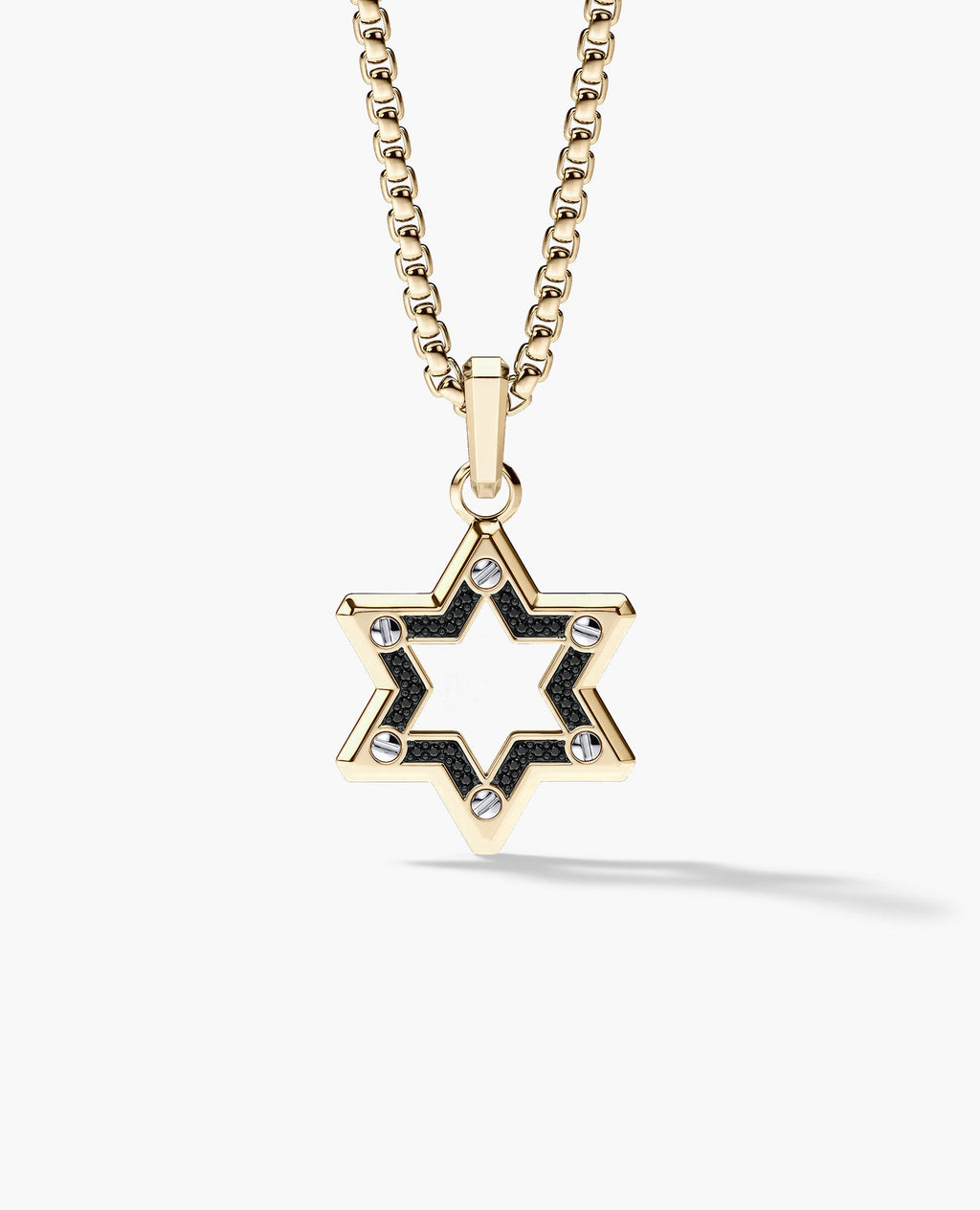 STAR OF DAVID Two-Tone Gold Pendant with Black Diamonds