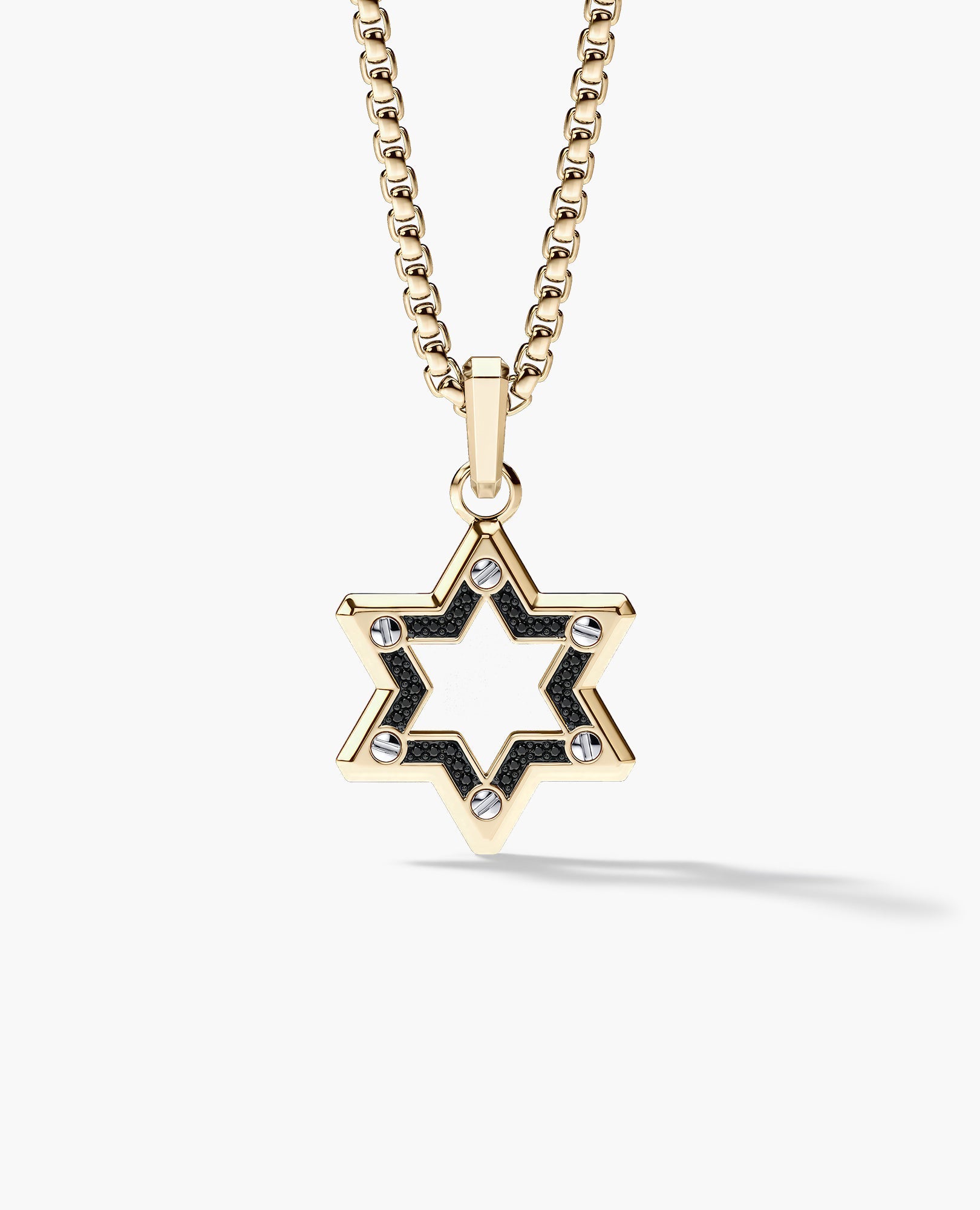 STAR OF DAVID Two-Tone Gold Pendant with Black Diamonds