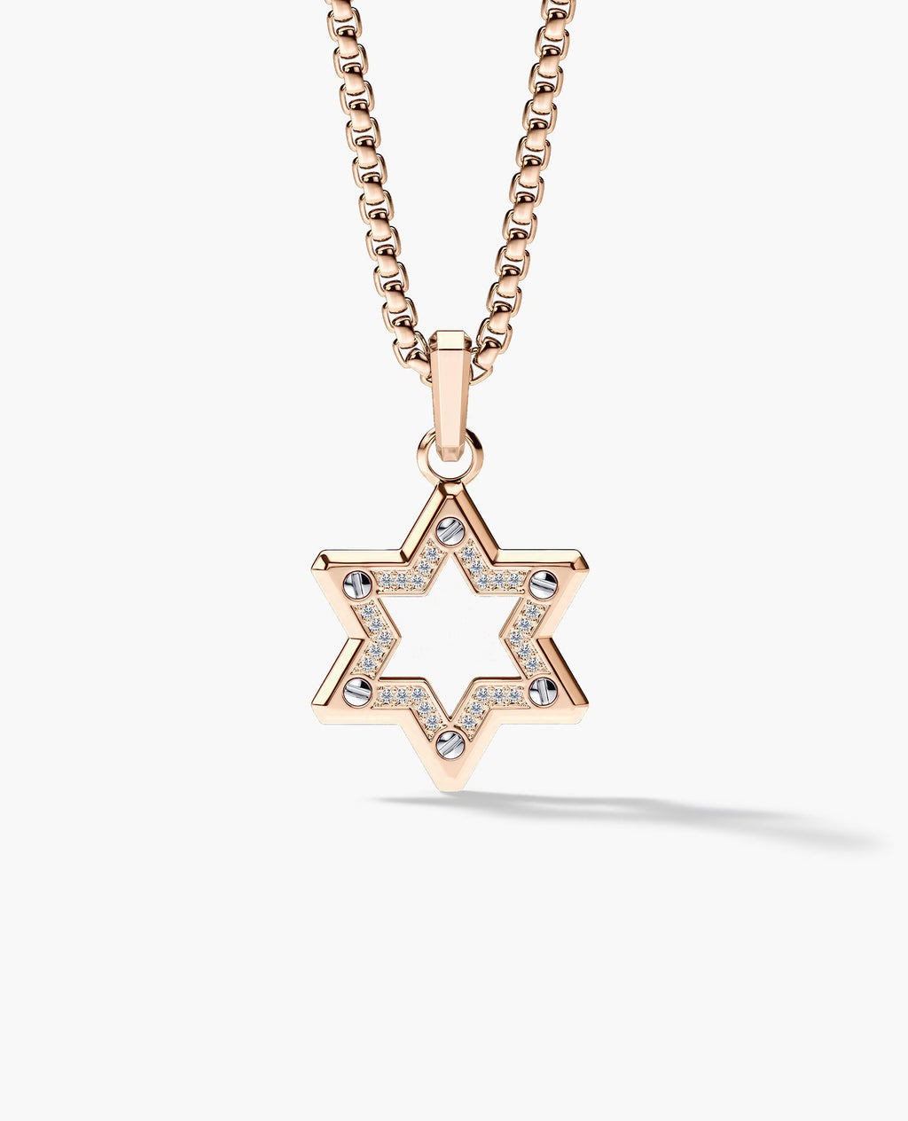 STAR OF DAVID Two-Tone Gold Pendant with 0.15ct Diamonds - 35 mm