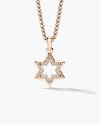 STAR OF DAVID Two-Tone Gold Pendant with 0.15ct Diamonds - 35 mm