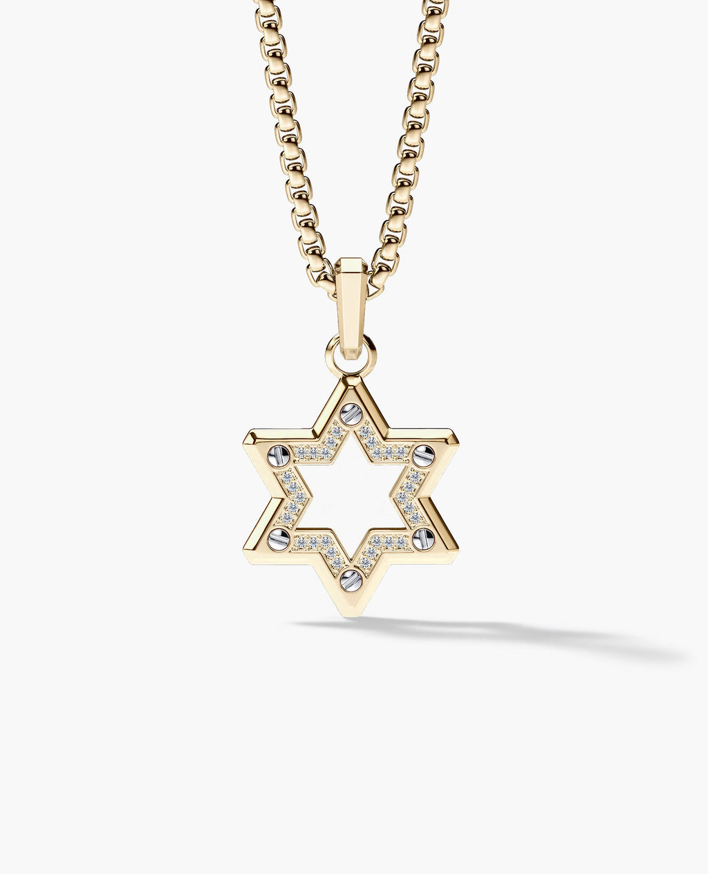 STAR OF DAVID Two-Tone Gold Pendant with 0.15ct Diamonds - 35 mm