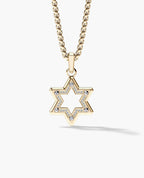 STAR OF DAVID Two-Tone Gold Pendant with 0.15ct Diamonds - 35 mm
