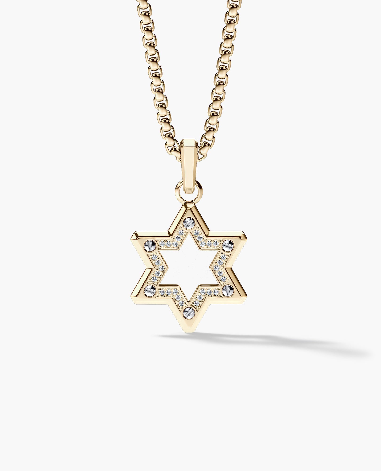 STAR OF DAVID Two-Tone Gold Pendant with 0.15ct Diamonds - 35 mm