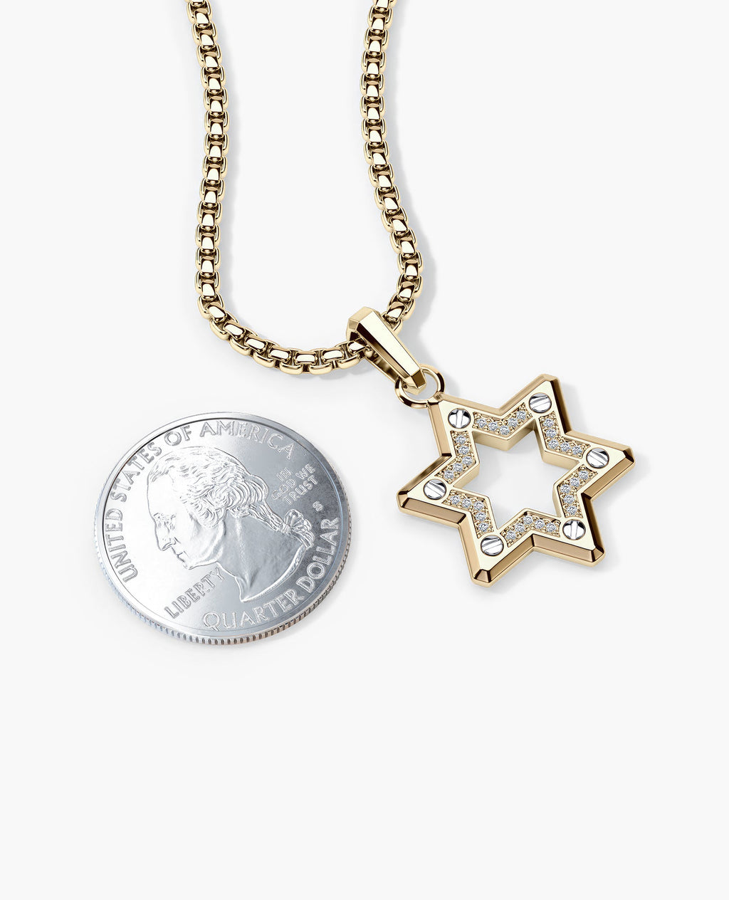STAR OF DAVID Two-Tone Gold Pendant with 0.15ct Diamonds - 35 mm