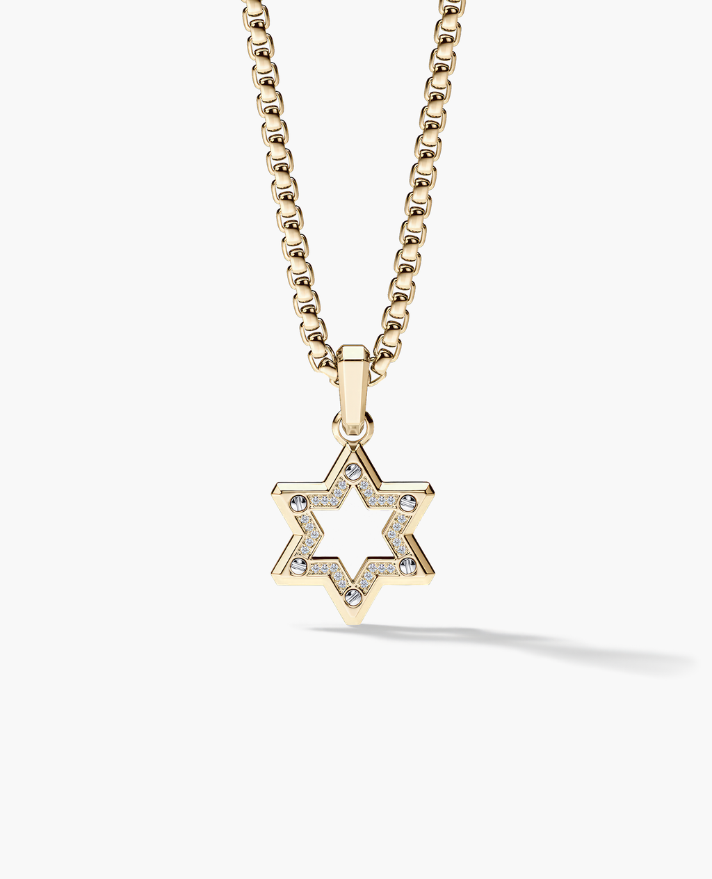 STAR OF DAVID Two-Tone Gold Pendant with 0.10ct Diamonds - 25mm