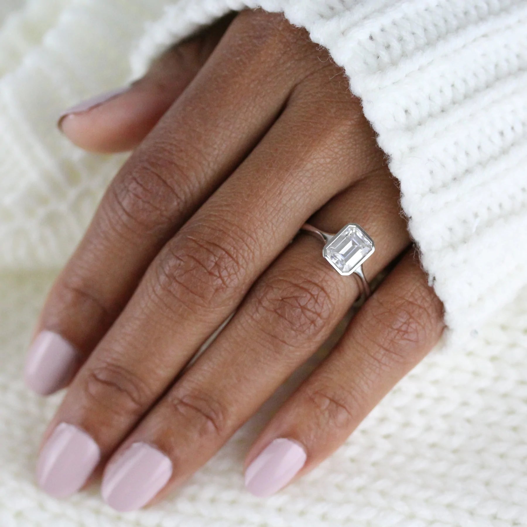 1.7 CT Emerald Cut Moissanite Bezel Solitaire Engagement Ring