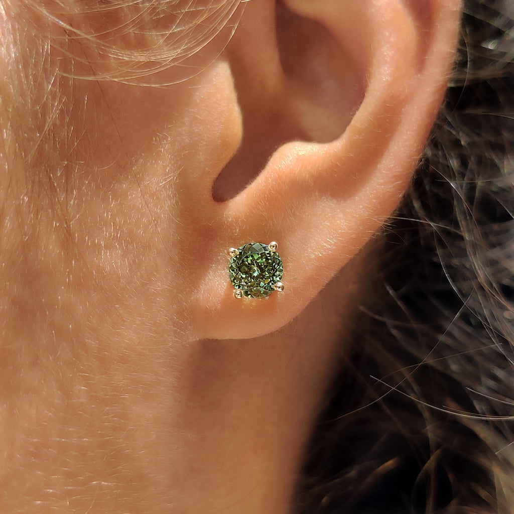 Green Portuguese Cut Diamond Earrings in Push Back