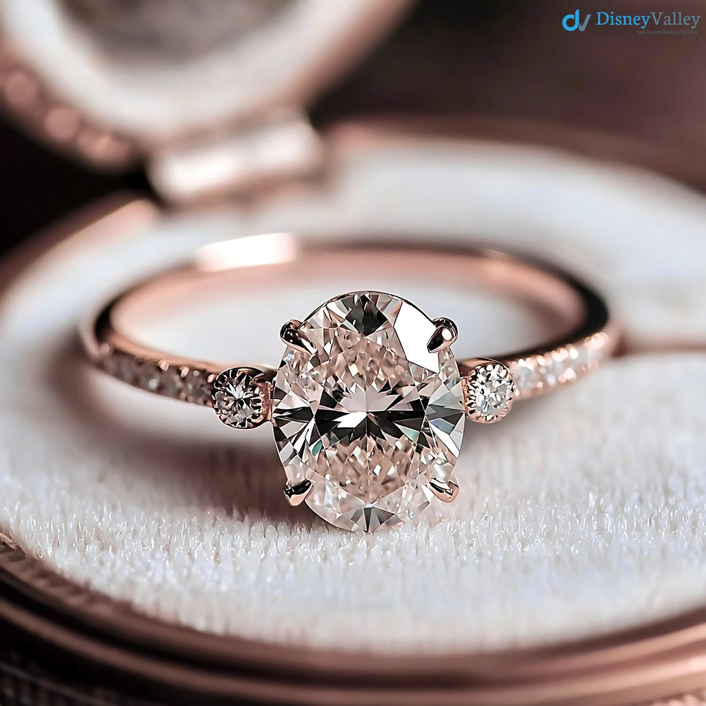 Stunning 2CT oval-cut lan grown three stone luxurious engagement ring - DisneyValley