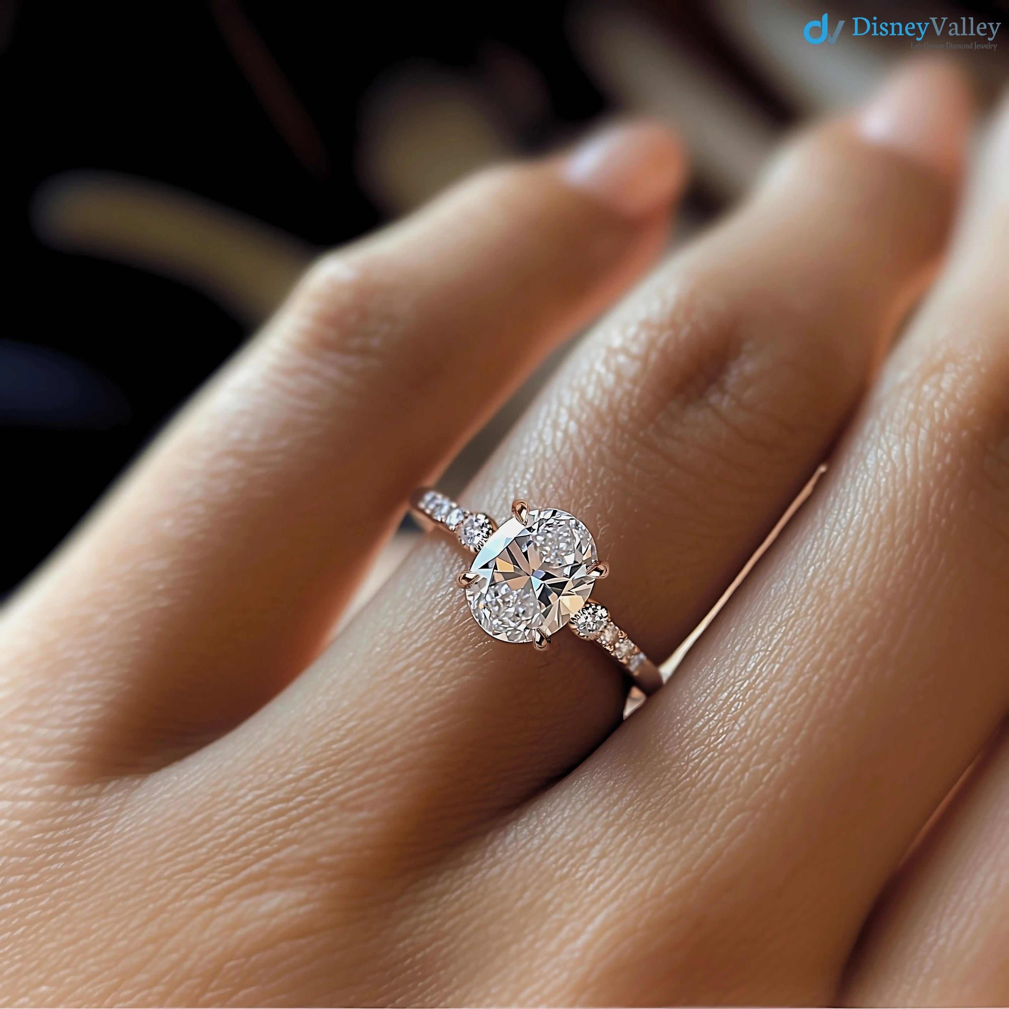 Stunning 2CT oval-cut lan grown three stone luxurious engagement ring - DisneyValley