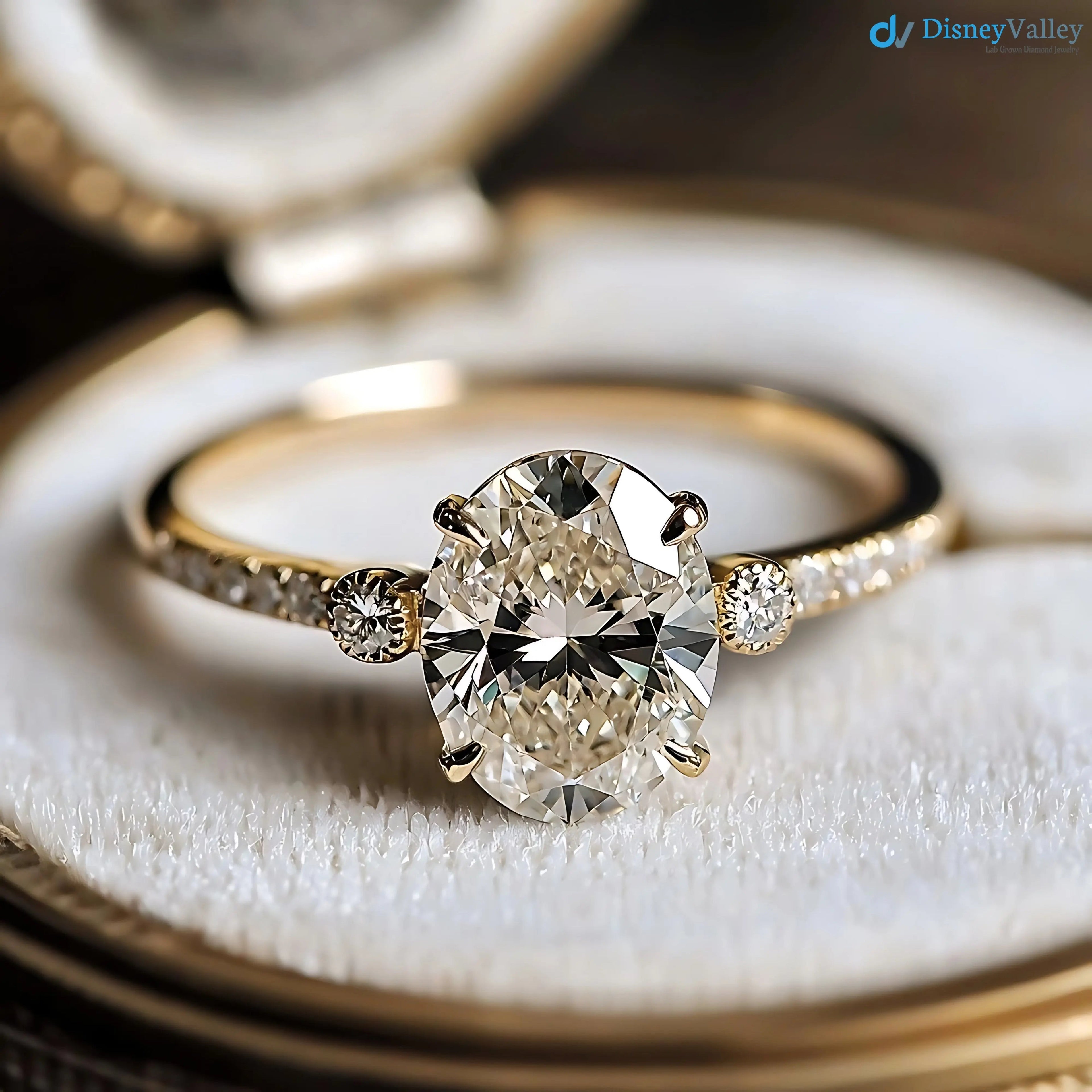 Stunning 2CT oval-cut lan grown three stone luxurious engagement ring - DisneyValley
