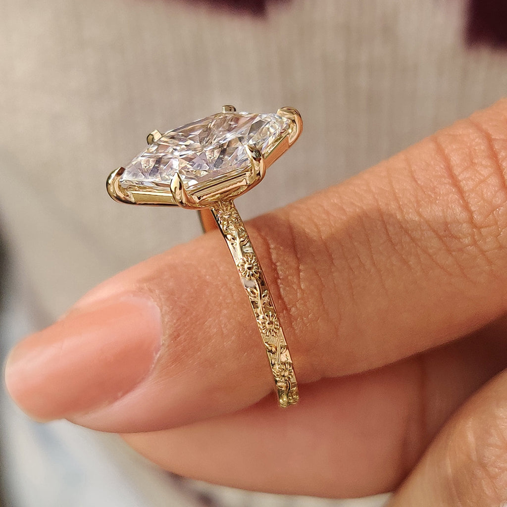 Nature Inspired Dutch Marquise Engagement Ring in Sunflower Design