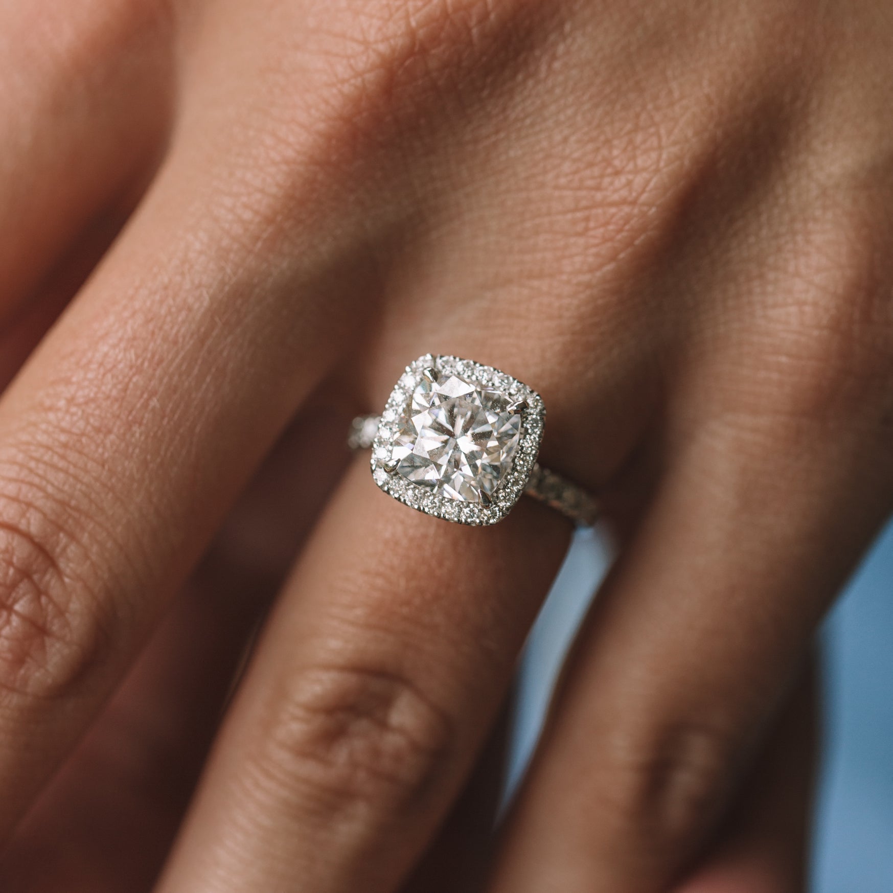 2.50 CT Cushion Moissanite Halo Pave Setting Engagement Ring