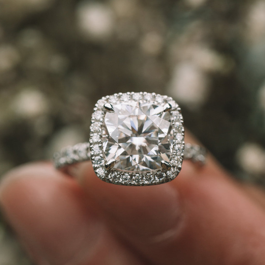 2.50 CT Cushion Moissanite Halo Pave Setting Engagement Ring