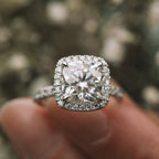 2.50 CT Cushion Moissanite Halo Pave Setting Engagement Ring