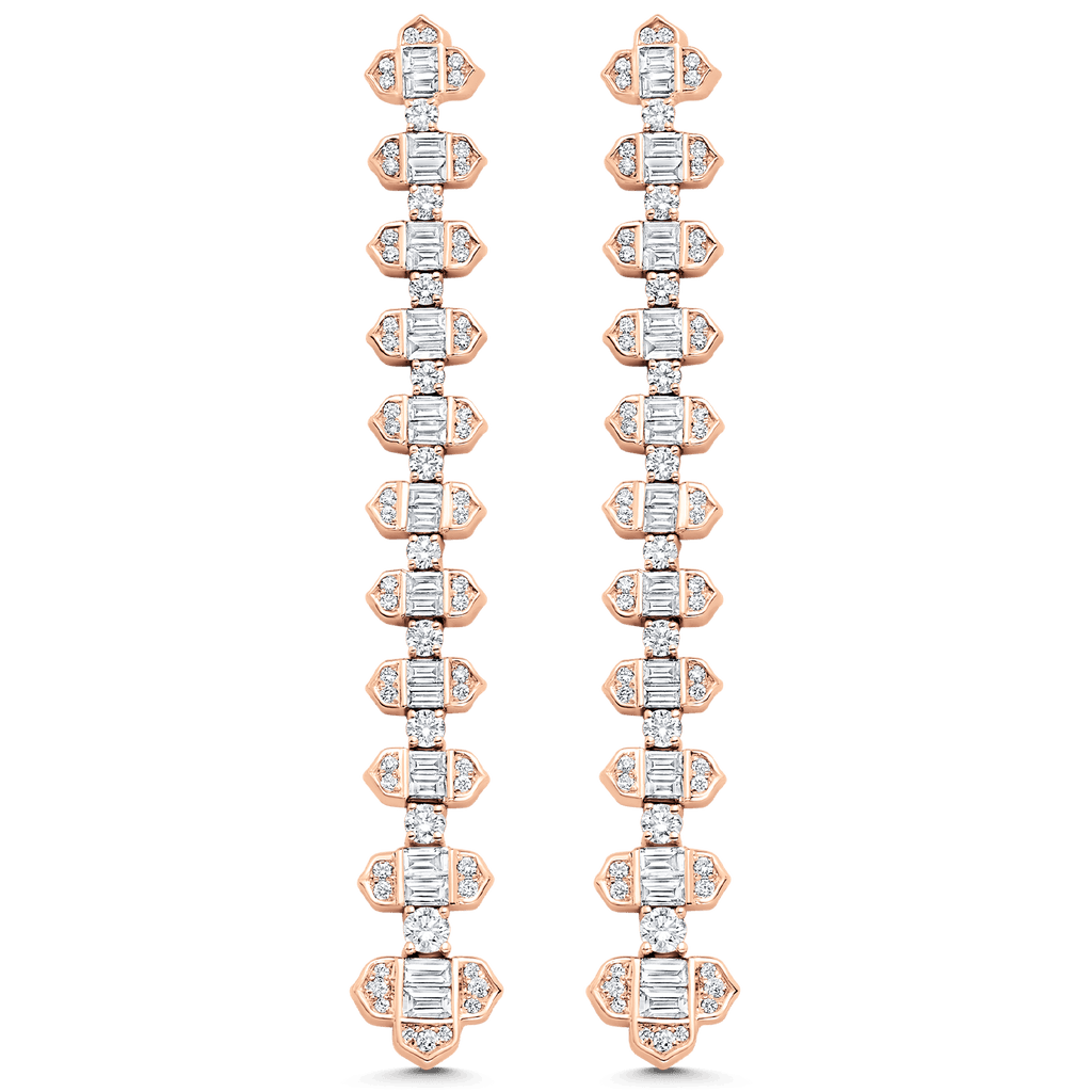 2.62 TCW Round & Baguette Moissanite Diamond Long Drop Earrings