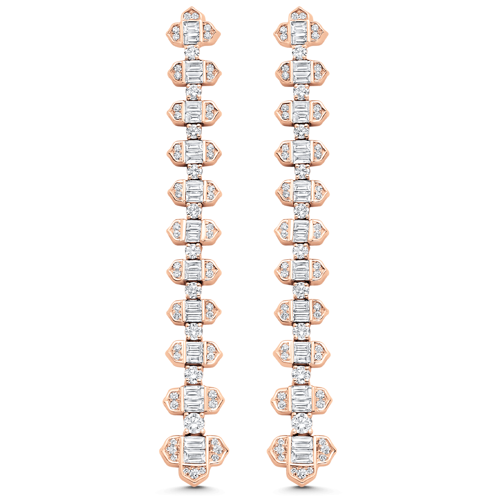 2.62 TCW Round & Baguette Moissanite Diamond Long Drop Earrings