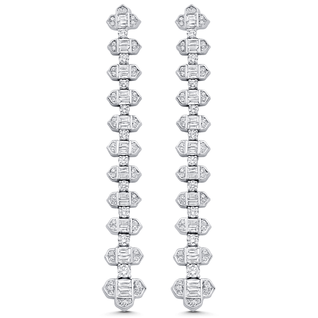 2.62 TCW Round & Baguette Moissanite Diamond Long Drop Earrings