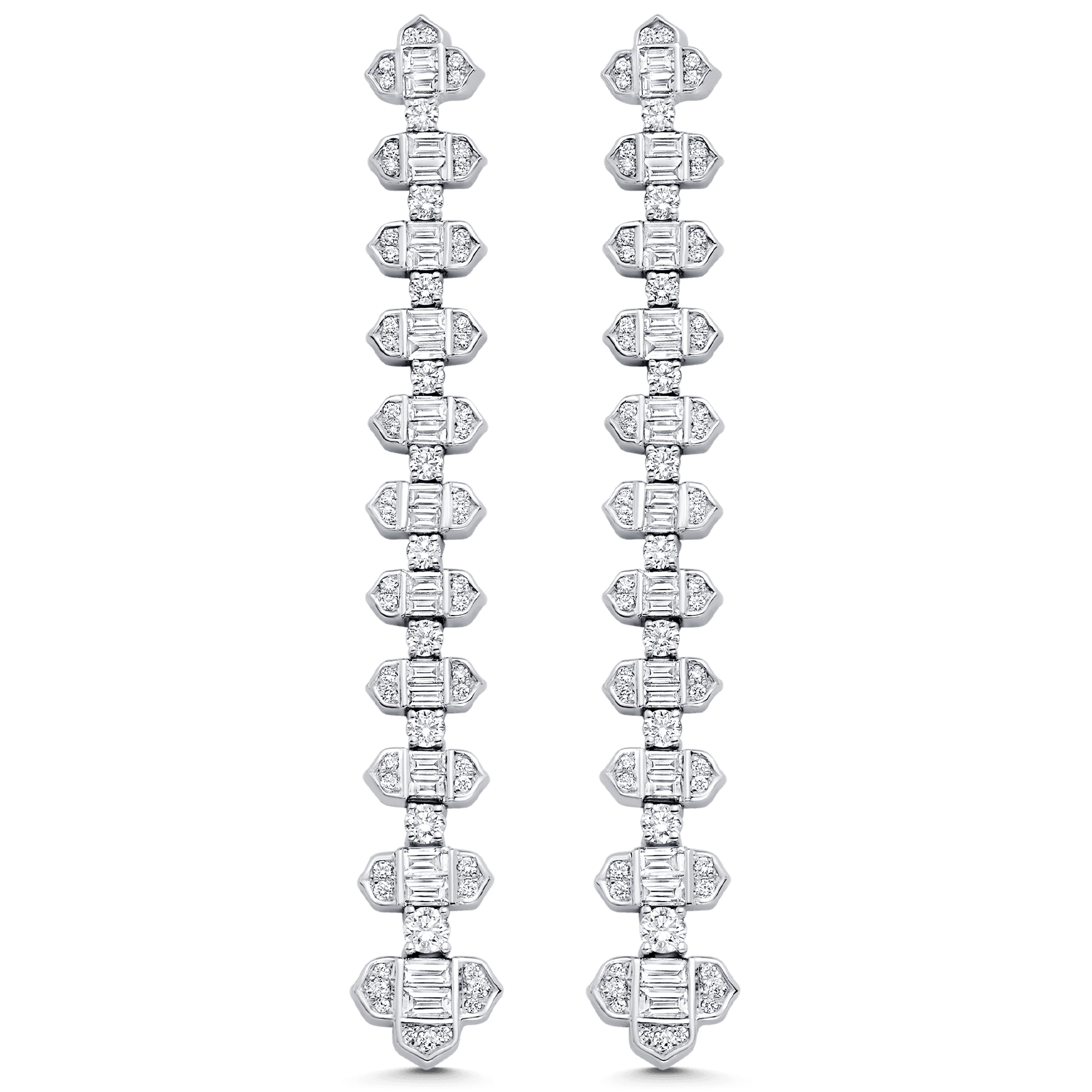 2.62 TCW Round & Baguette Moissanite Diamond Long Drop Earrings