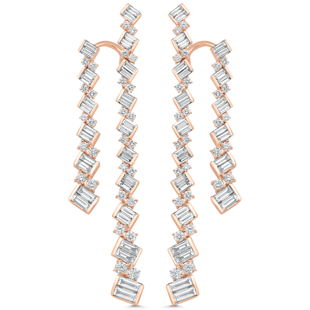 4.63 TCW Round & Baguette Moissanite Diamond Long Drop Earrings