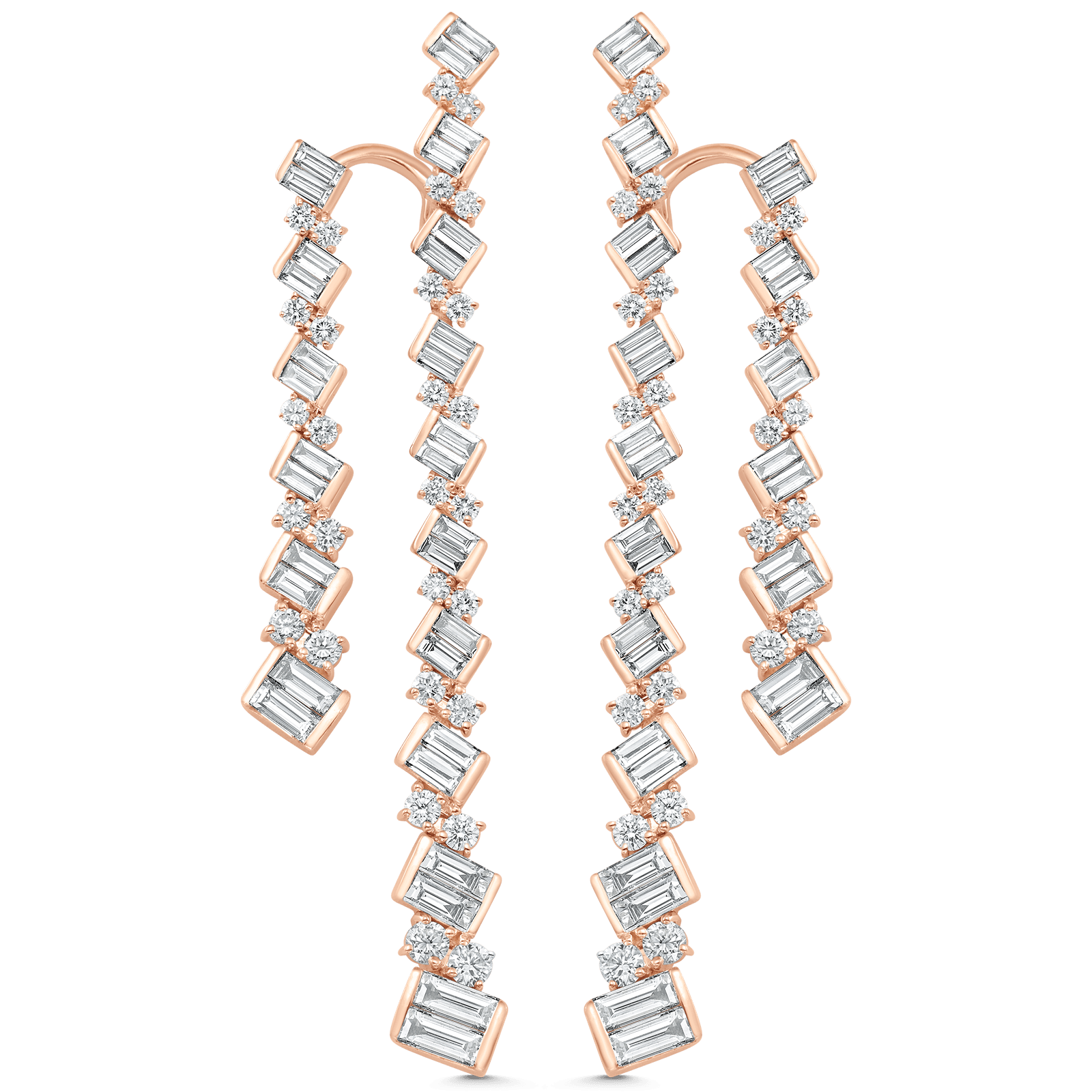 4.63 TCW Round & Baguette Moissanite Diamond Long Drop Earrings