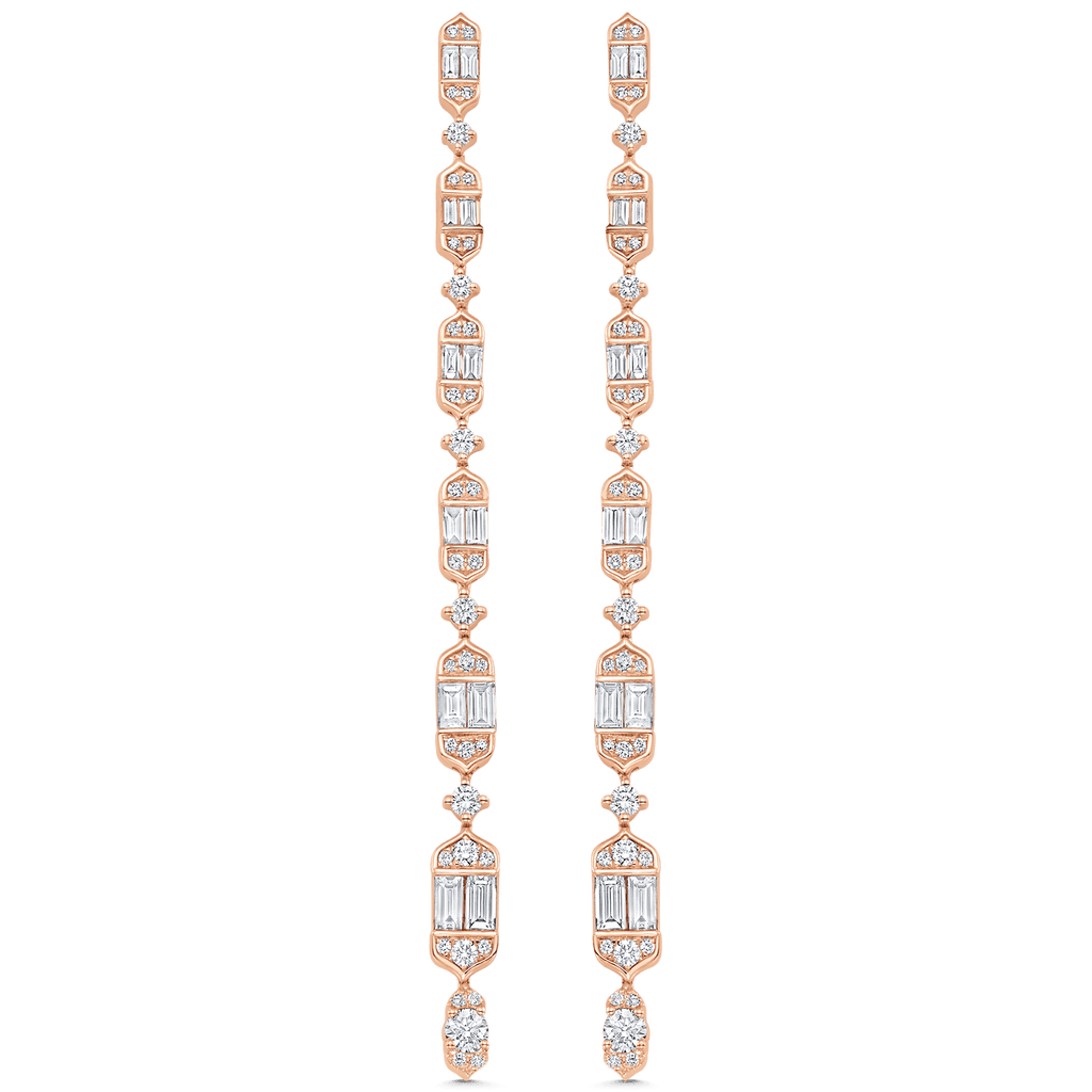 2.20 TCW Round & Baguette Moissanite Diamond Long Drop Earrings
