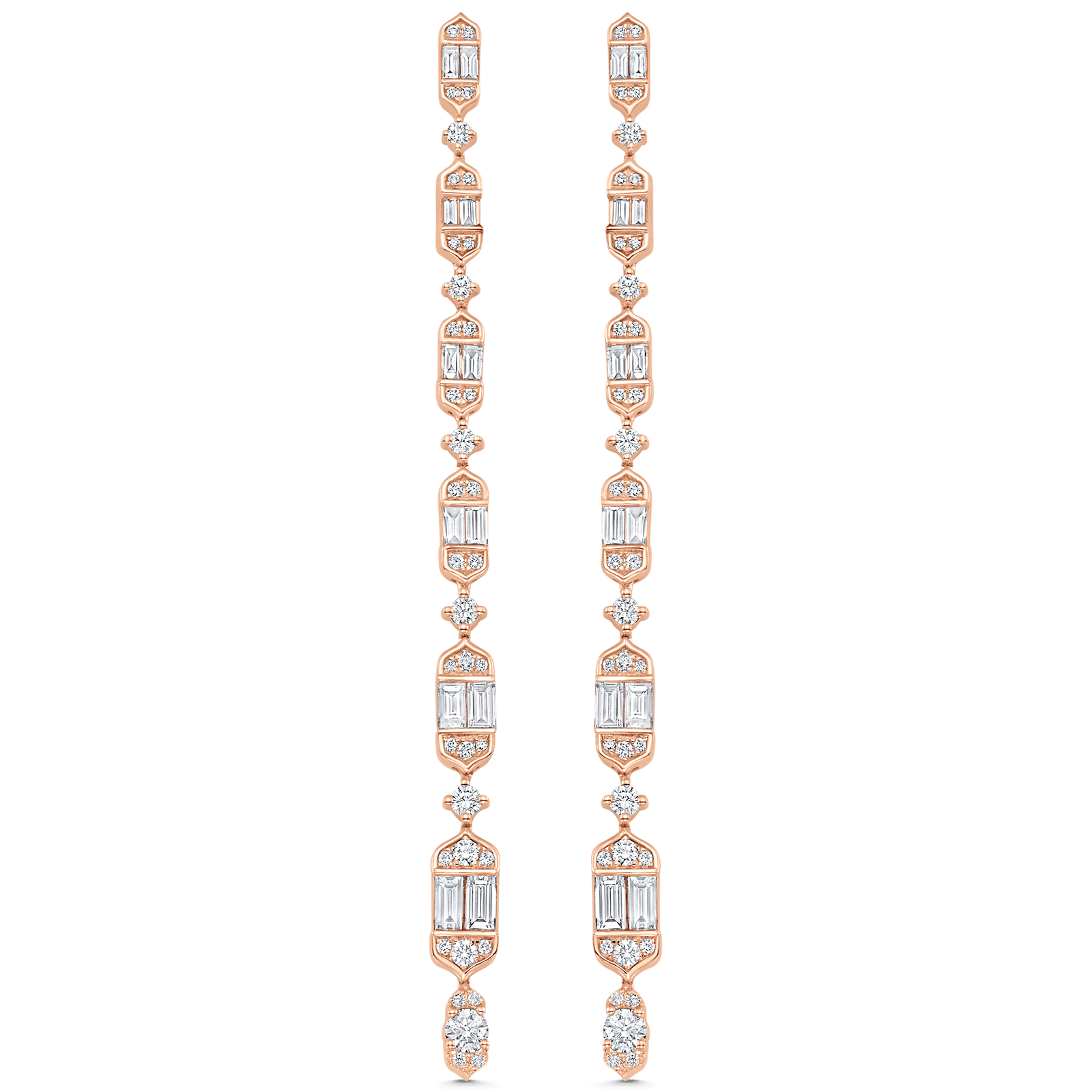 2.20 TCW Round & Baguette Moissanite Diamond Long Drop Earrings