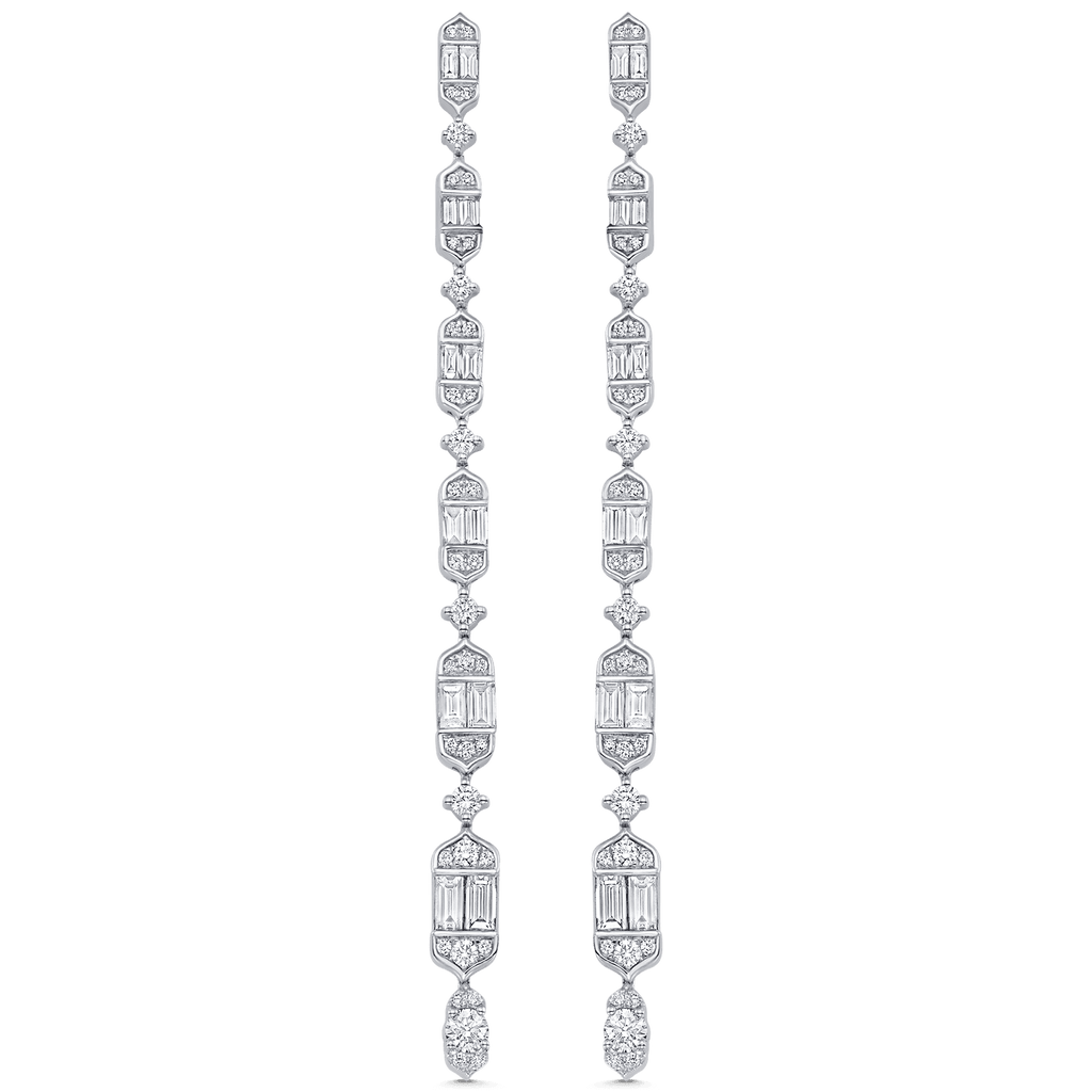 2.20 TCW Round & Baguette Moissanite Diamond Long Drop Earrings