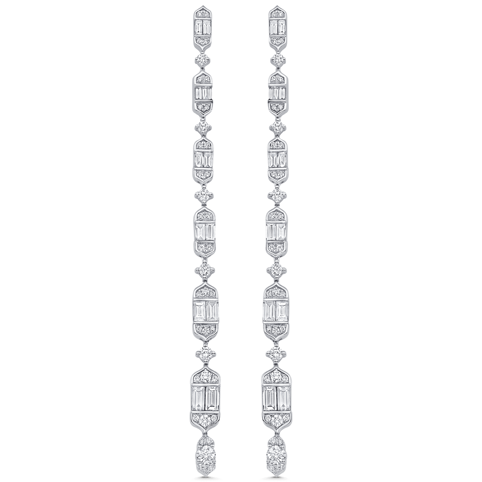 2.20 TCW Round & Baguette Moissanite Diamond Long Drop Earrings
