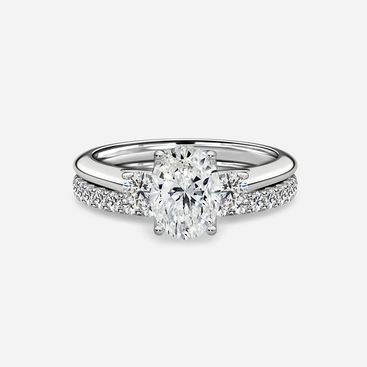 1.0 CT Oval Cut Moissanite Three Stone Bridal Ring Set Secondary image