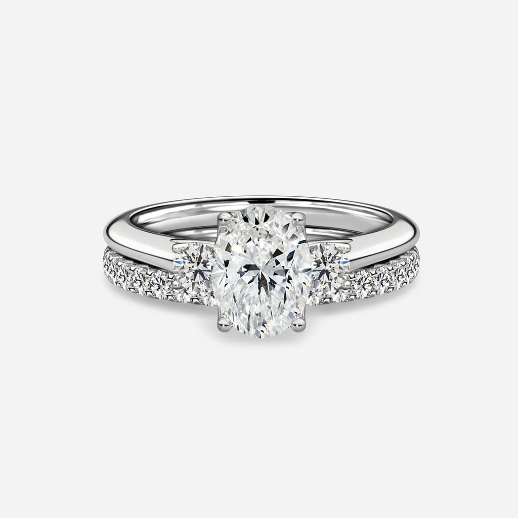 1.0 CT Oval Cut Moissanite Three Stone Bridal Ring Set