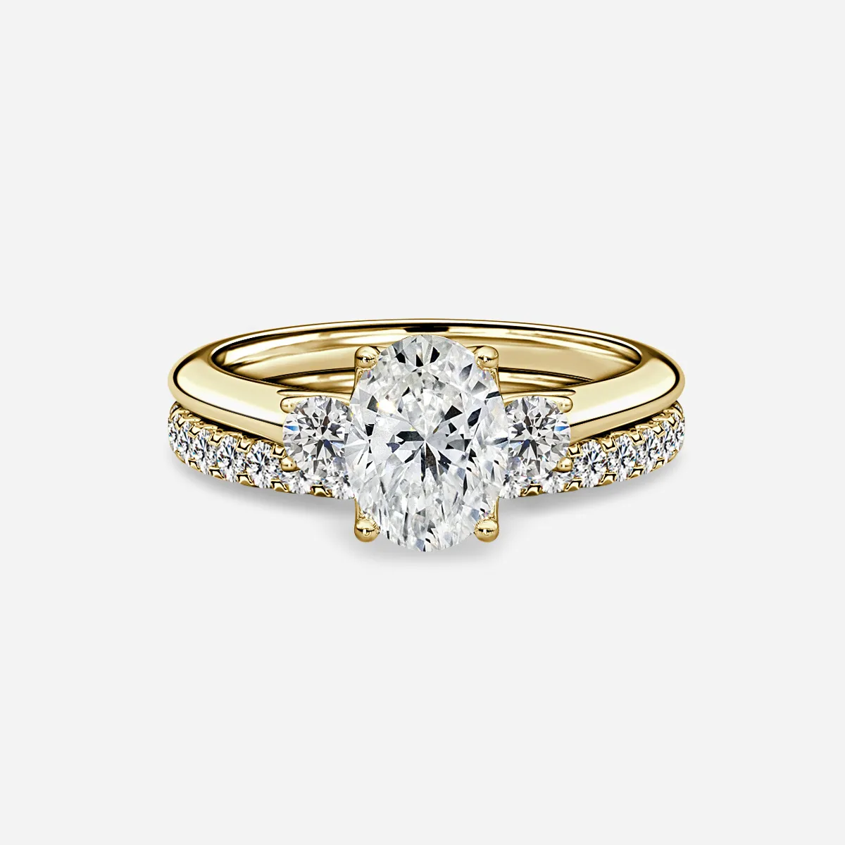 1.0 CT Oval Cut Moissanite Three Stone Bridal Ring Set