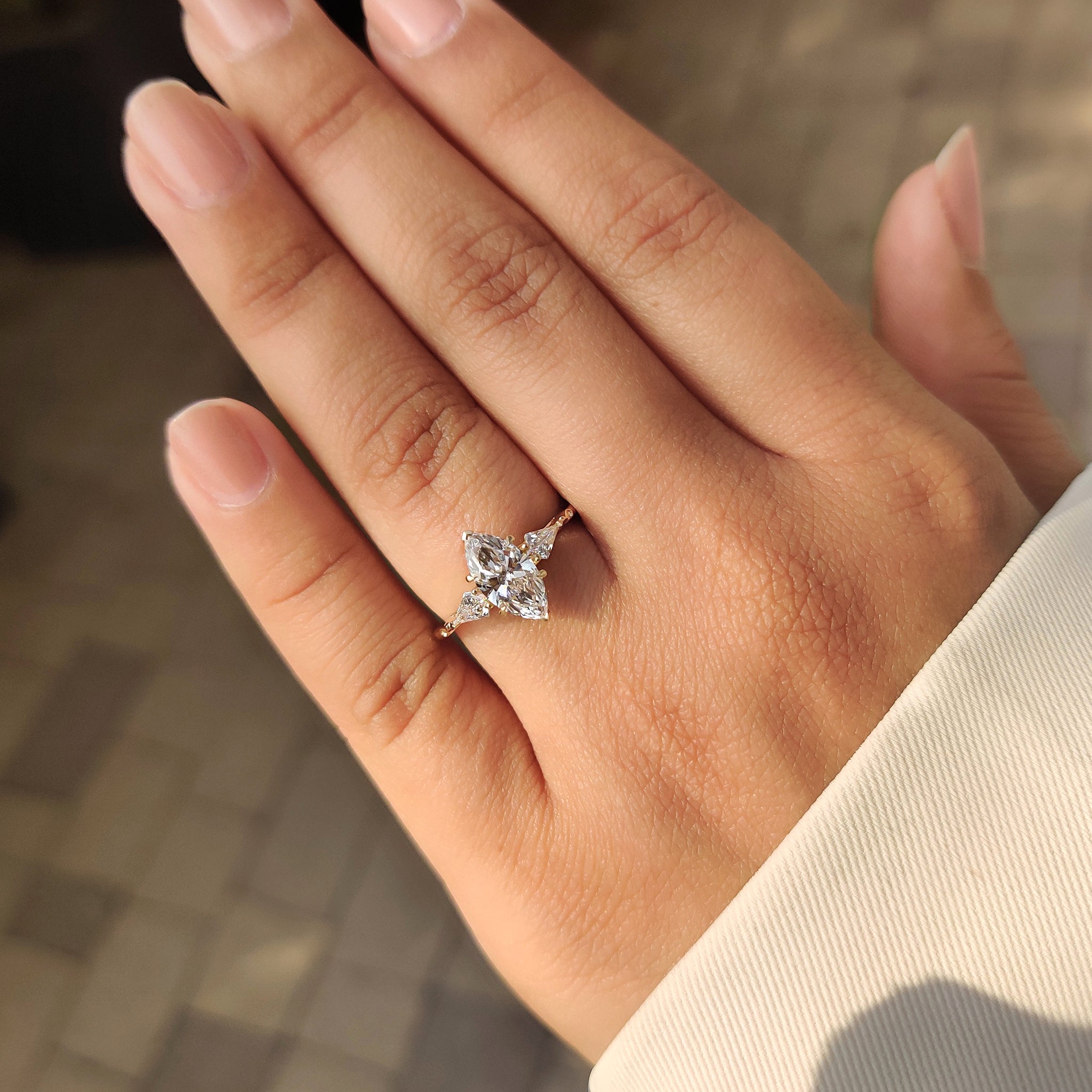 Vintage Style Marquise Diamond Ring with Basket Filigree Details