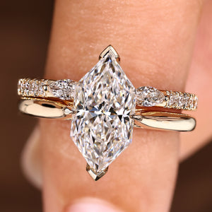 Dutch Marquise Ring with Wedding Band in Solitaire Bridal Set Style