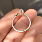 Pear and Kite Cut Three Diamond Ring with Art Deco Band