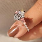 Hexagon Cut Three Stone Engagement Ring with Pink Side Stone